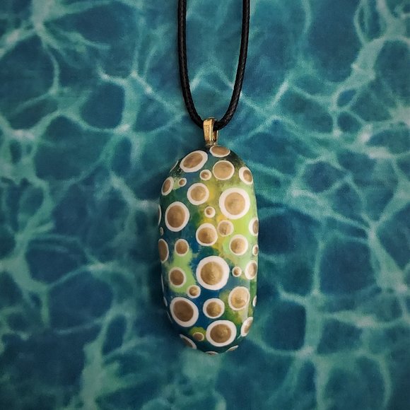 Handpainted Dot Art Pendant, Tahiti Green, Mod, Modern Art Jewelry - Picture 9 of 10